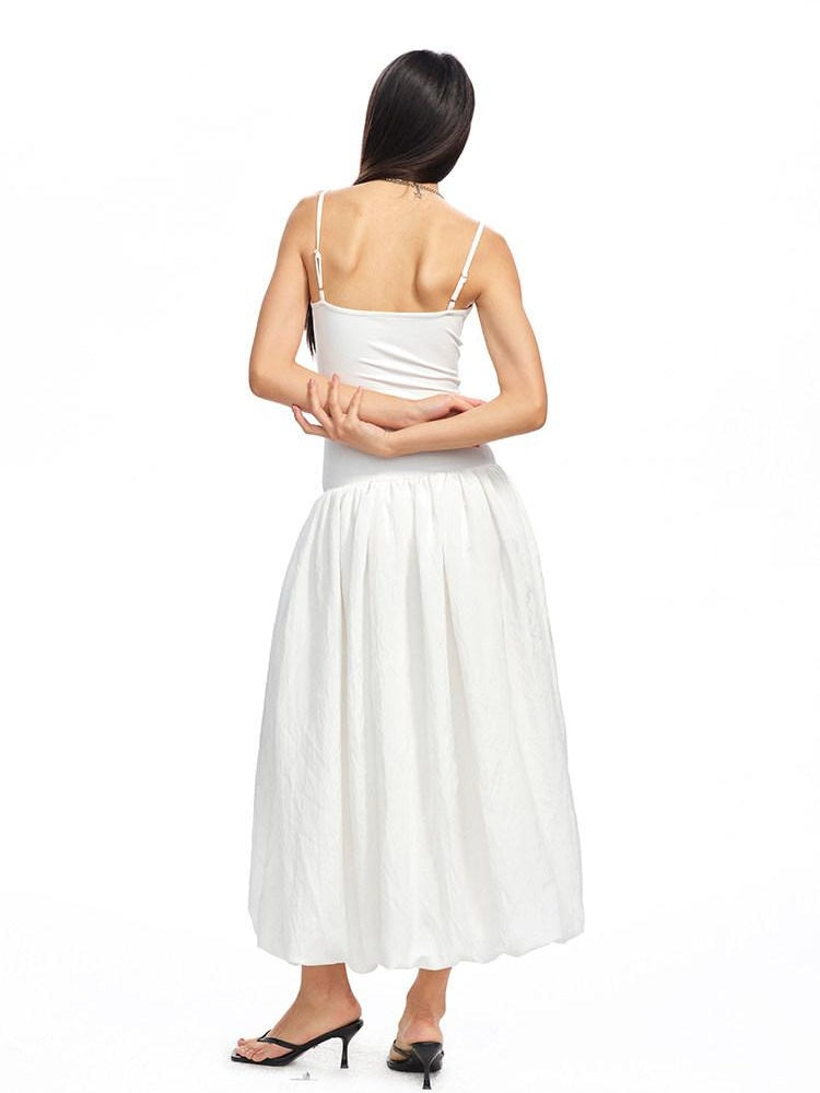 NAWSNOTAWEAR Pleated Strapless Ruffle Hem Resort Asymmetric Women Maxi Dresses