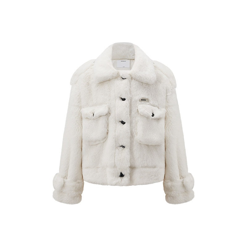 NAWSNOTAWEAR_Plush_Faux_Fur_Thick_Pocket_Loose_Polo_Collar_Office_Women_Snow_White_Short_Coat_MISSTT