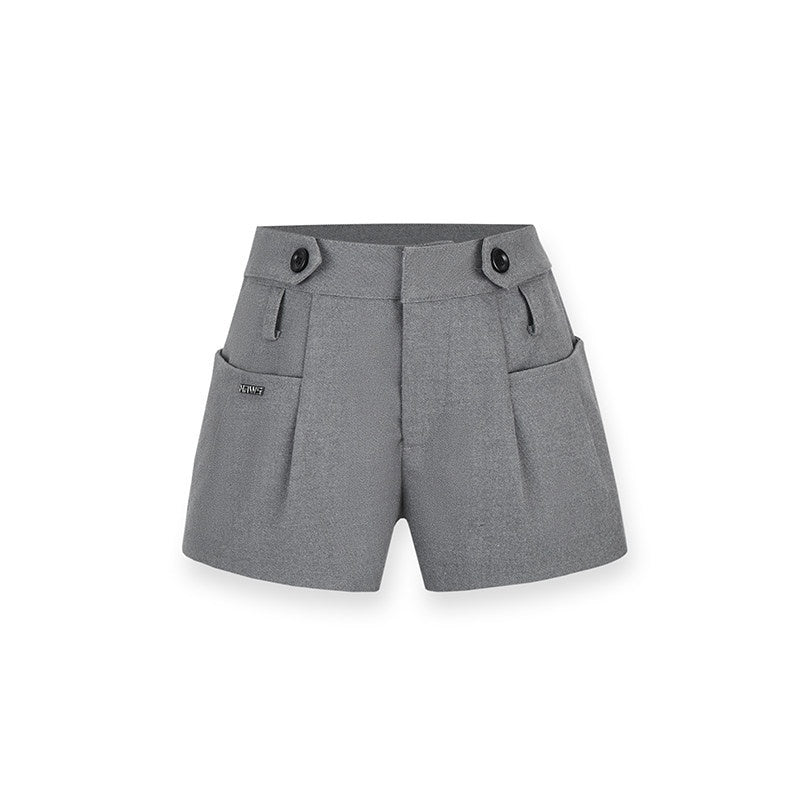 NAWSNOTAWEAR_Pocketed_Button_Low_Rise_Office_Poly_Cotton_Stretch_Gray_Mini_Shorts_MISSTT