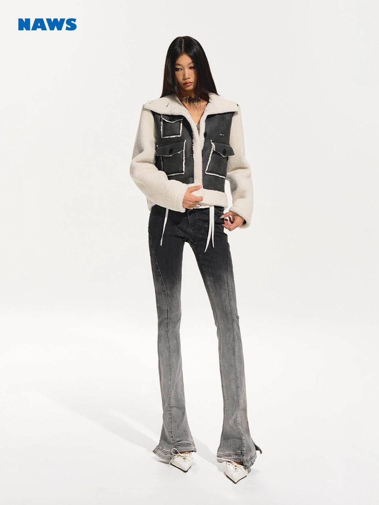 NAWSNOTAWEAR Premium Vertical Fur Trim Retro Standard Fit Women Leather Jackets