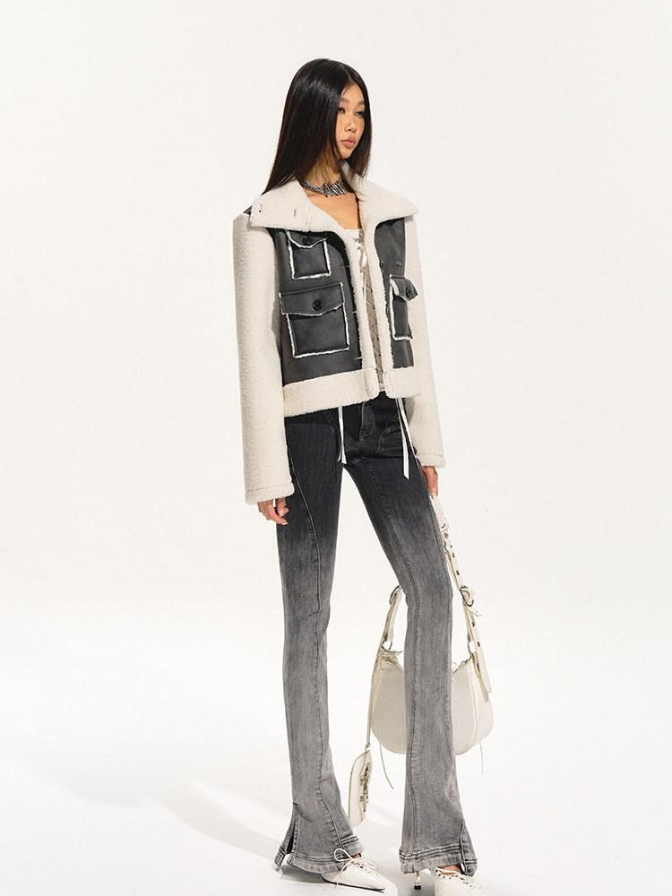 NAWSNOTAWEAR Premium Vertical Fur Trim Retro Standard Fit Women Leather Jackets