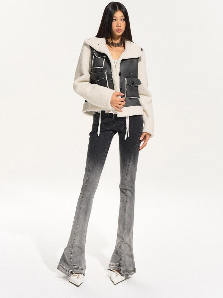 NAWSNOTAWEAR Premium Vertical Fur Trim Retro Standard Fit Women Leather Jackets