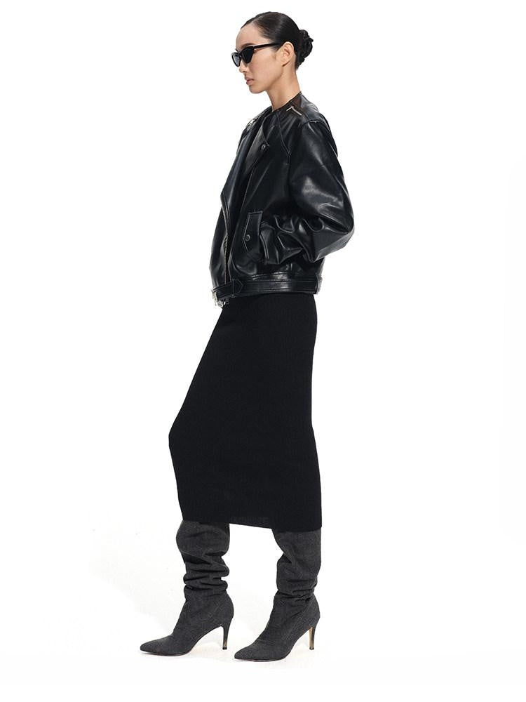 NAWSNOTAWEAR Pu Leather Pocket Zipper Commuter Straight Fit Youth Black Leather Jackets