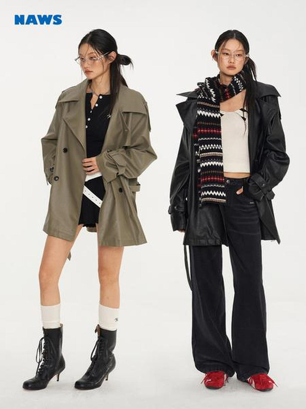 NAWSNOTAWEAR Pu Long Sleeve Double Breasted Mid Length Loose Commuting Trench Coats