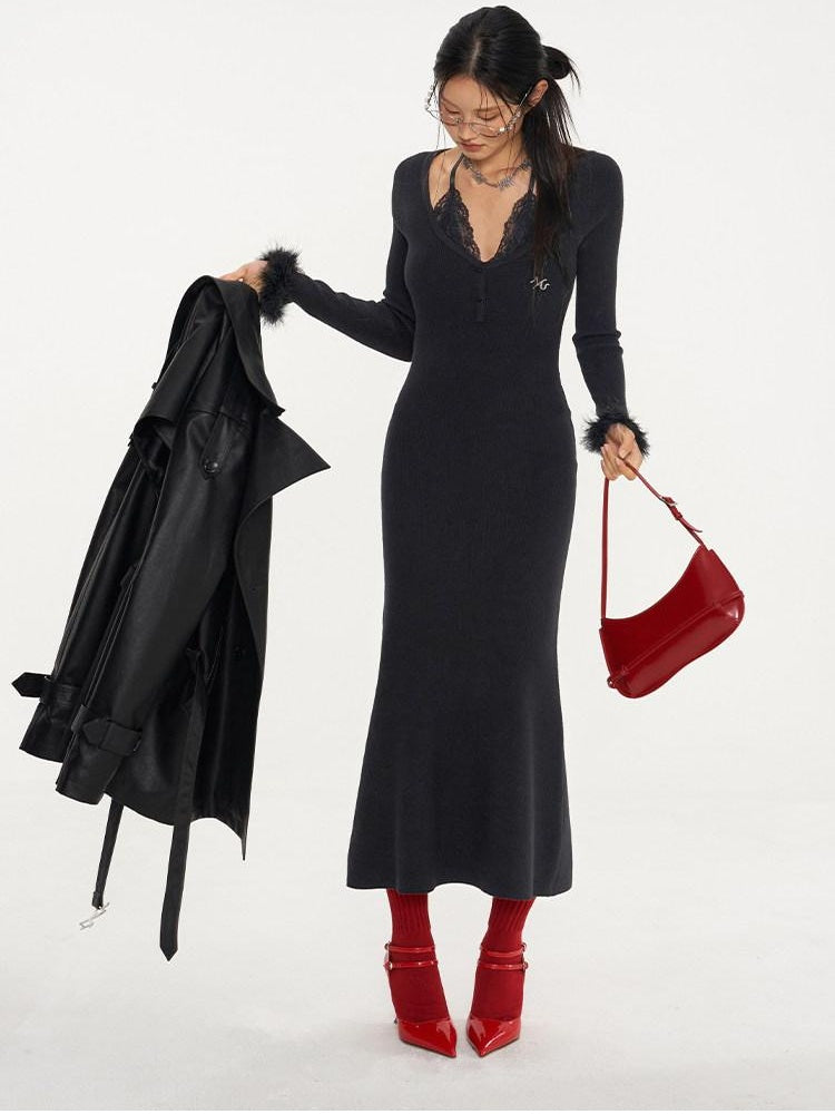 NAWSNOTAWEAR Pu Long Sleeve Double Breasted Mid Length Loose Commuting Trench Coats