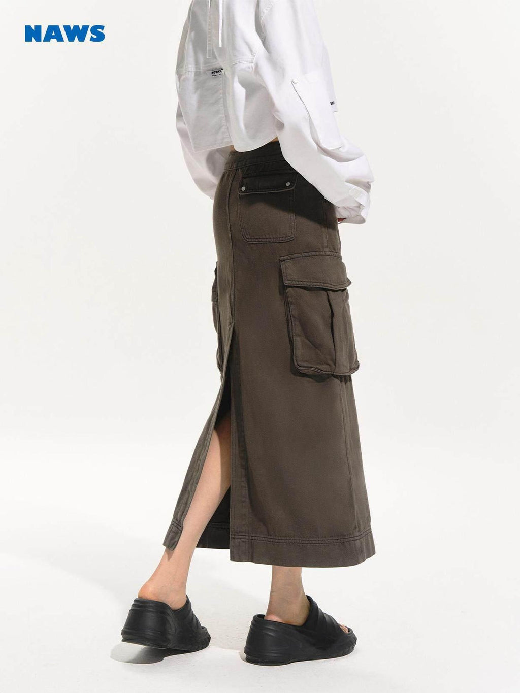 NAWSNOTAWEAR Pure Cotton Comfort Workwear Straight Pockets Mid Rise Women Casual Maxi Skirts