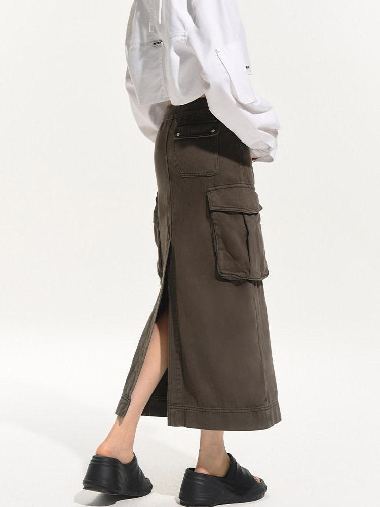 NAWSNOTAWEAR Pure Cotton Comfort Workwear Straight Pockets Mid Rise Women Casual Maxi Skirts