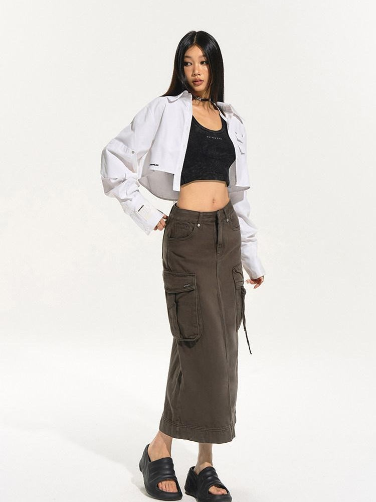 NAWSNOTAWEAR Pure Cotton Comfort Workwear Straight Pockets Mid Rise Women Casual Maxi Skirts