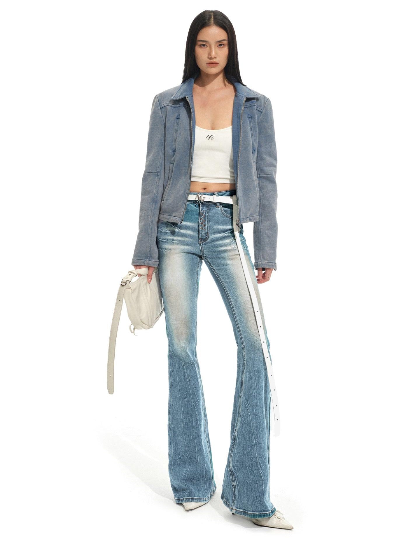 NAWSNOTAWEAR Pure Cotton Vintage Regular Fit Zip Front Women Mineral Blue Denim Jackets