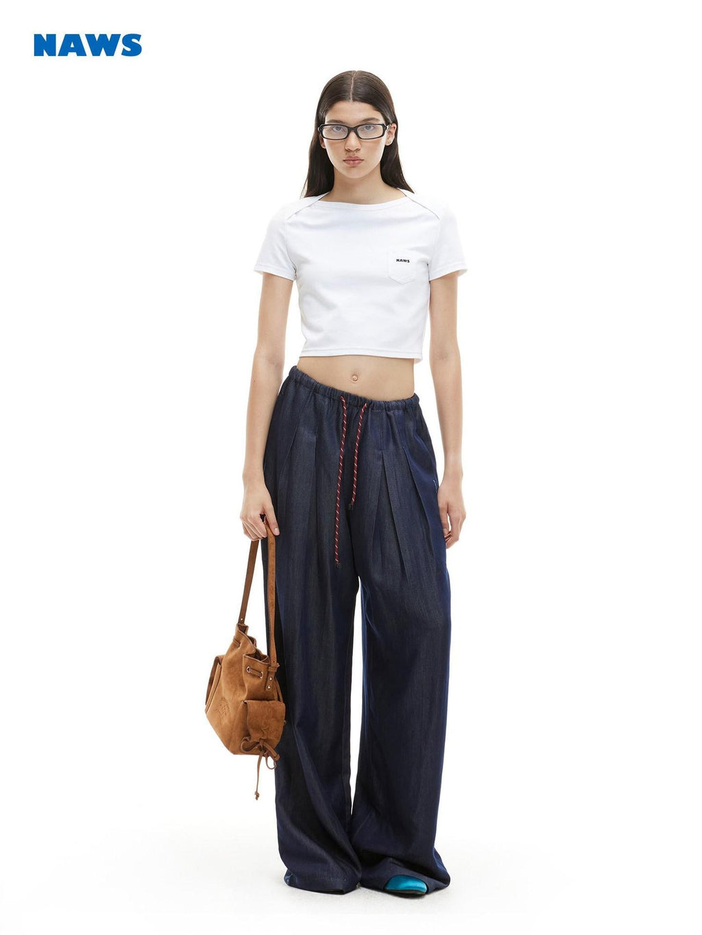 NAWSNOTAWEAR Pure Lyocell Soft Sculpted Natural Waist Indigo Letter Relaxed Wide Leg Jeans