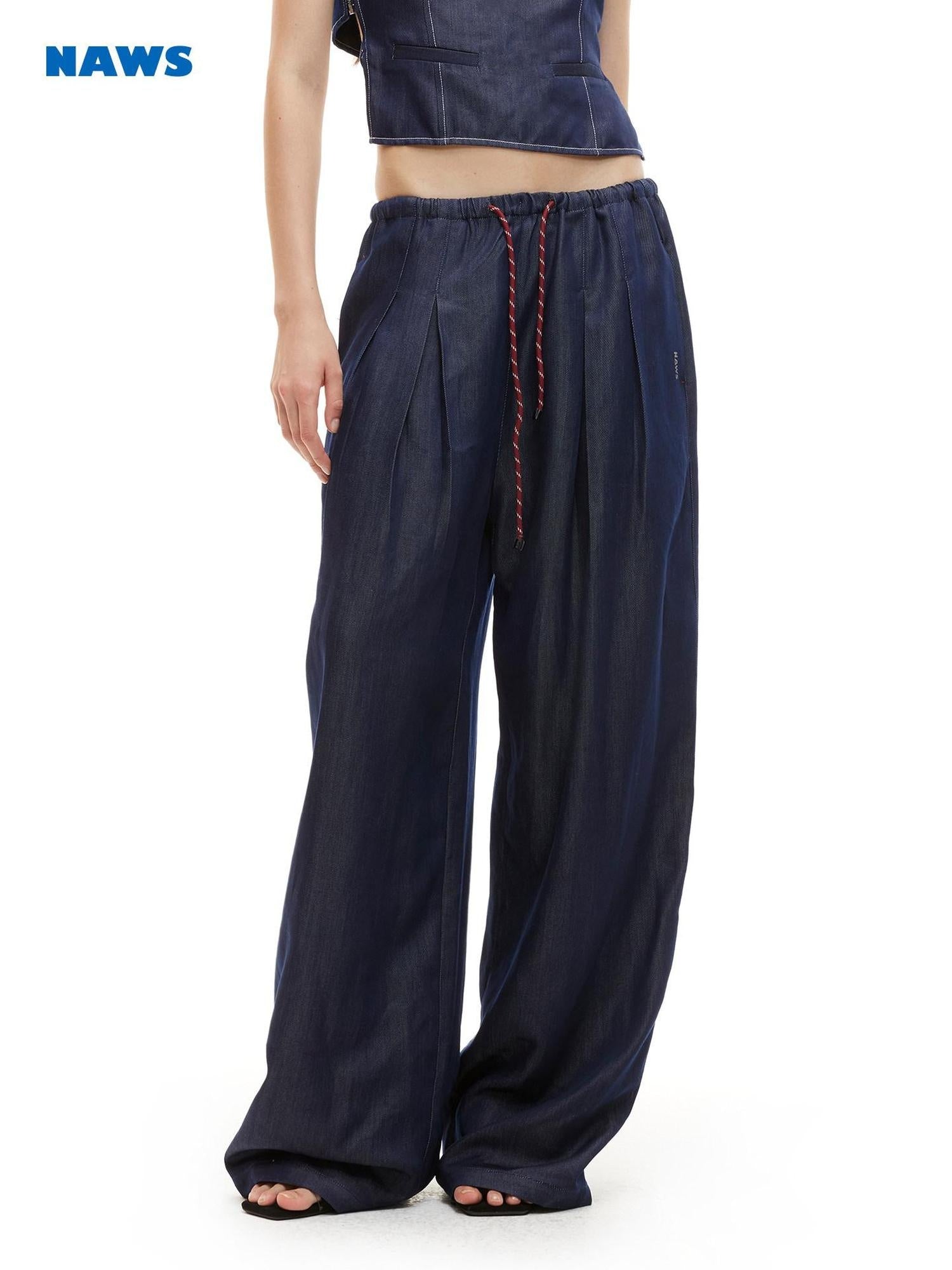 NAWSNOTAWEAR Pure Lyocell Soft Sculpted Natural Waist Indigo Letter Relaxed Wide Leg Jeans