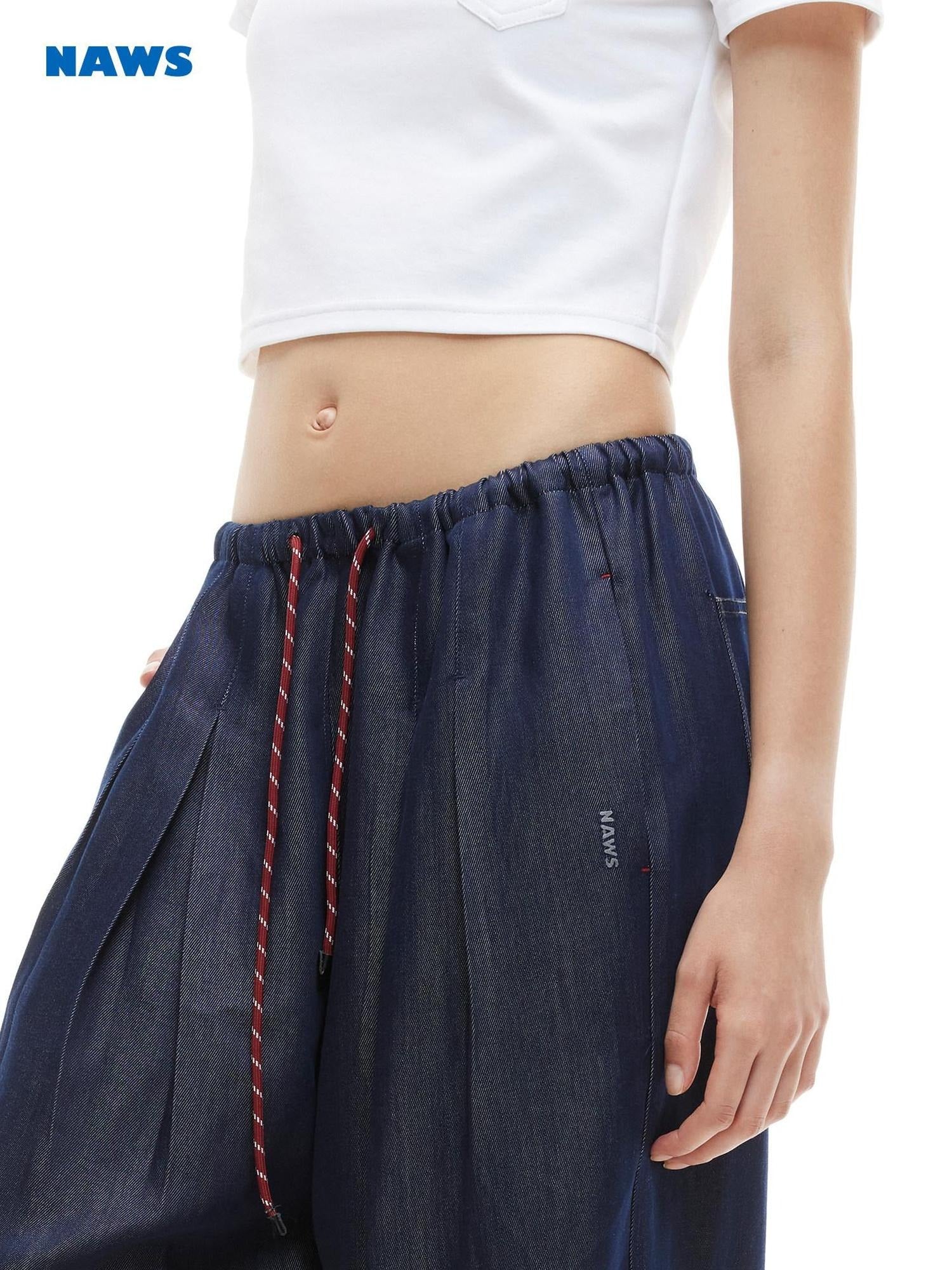 NAWSNOTAWEAR Pure Lyocell Soft Sculpted Natural Waist Indigo Letter Relaxed Wide Leg Jeans