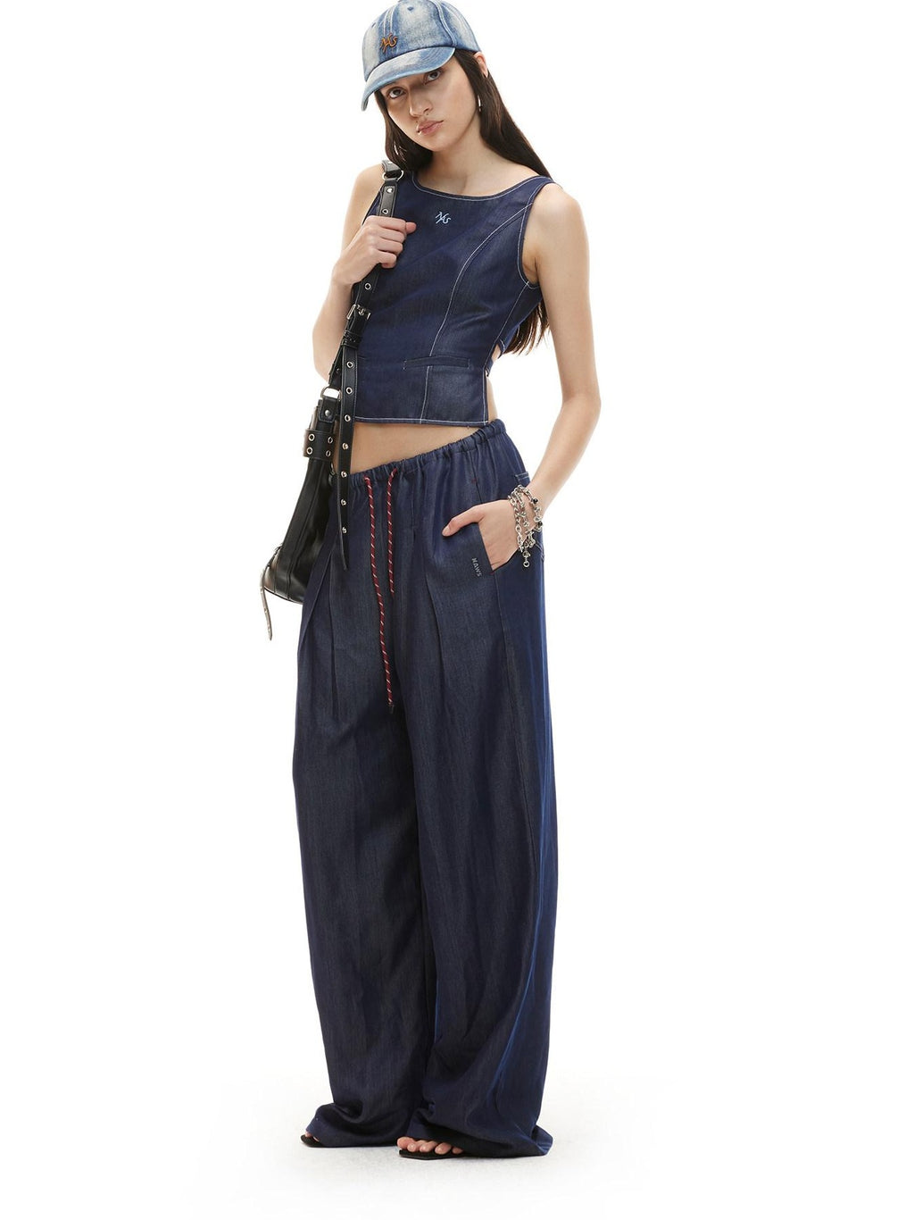 NAWSNOTAWEAR Pure Lyocell Soft Sculpted Natural Waist Indigo Letter Relaxed Wide Leg Jeans