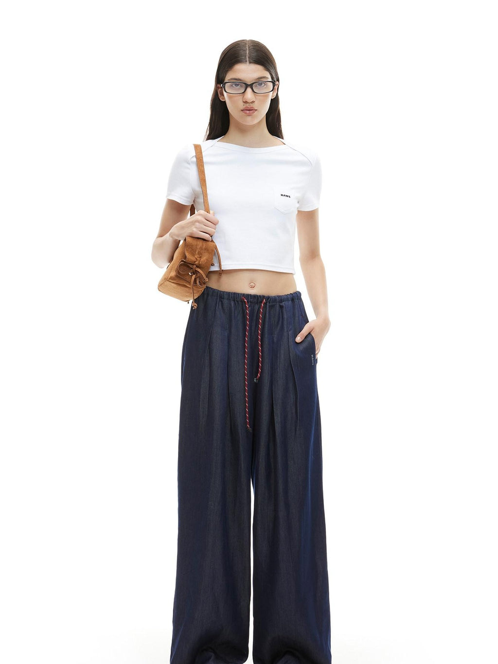 NAWSNOTAWEAR Pure Lyocell Soft Sculpted Natural Waist Indigo Letter Relaxed Wide Leg Jeans