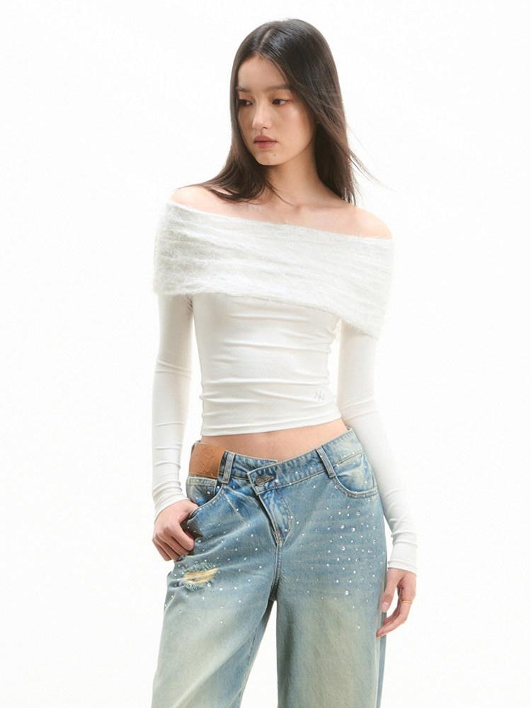 NAWSNOTAWEAR Quick Dry Slim Fit Long Sleeve Casual Lyocell Womens Off Shoulder Crop Tops