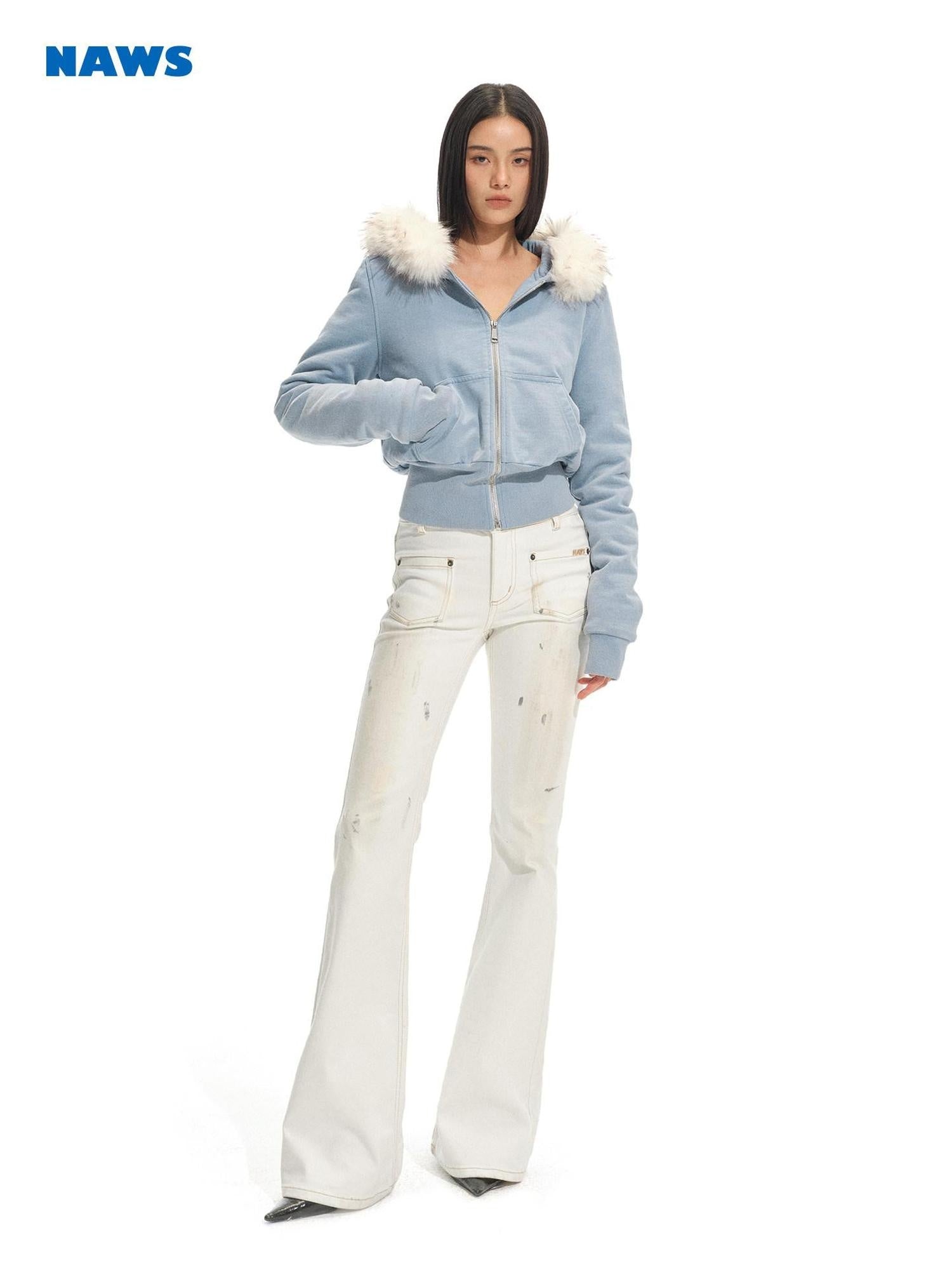 NAWSNOTAWEAR Relaxed Fit Zip Up Commuter Cardigan Women Solid Ice Mist Blue Hoodie
