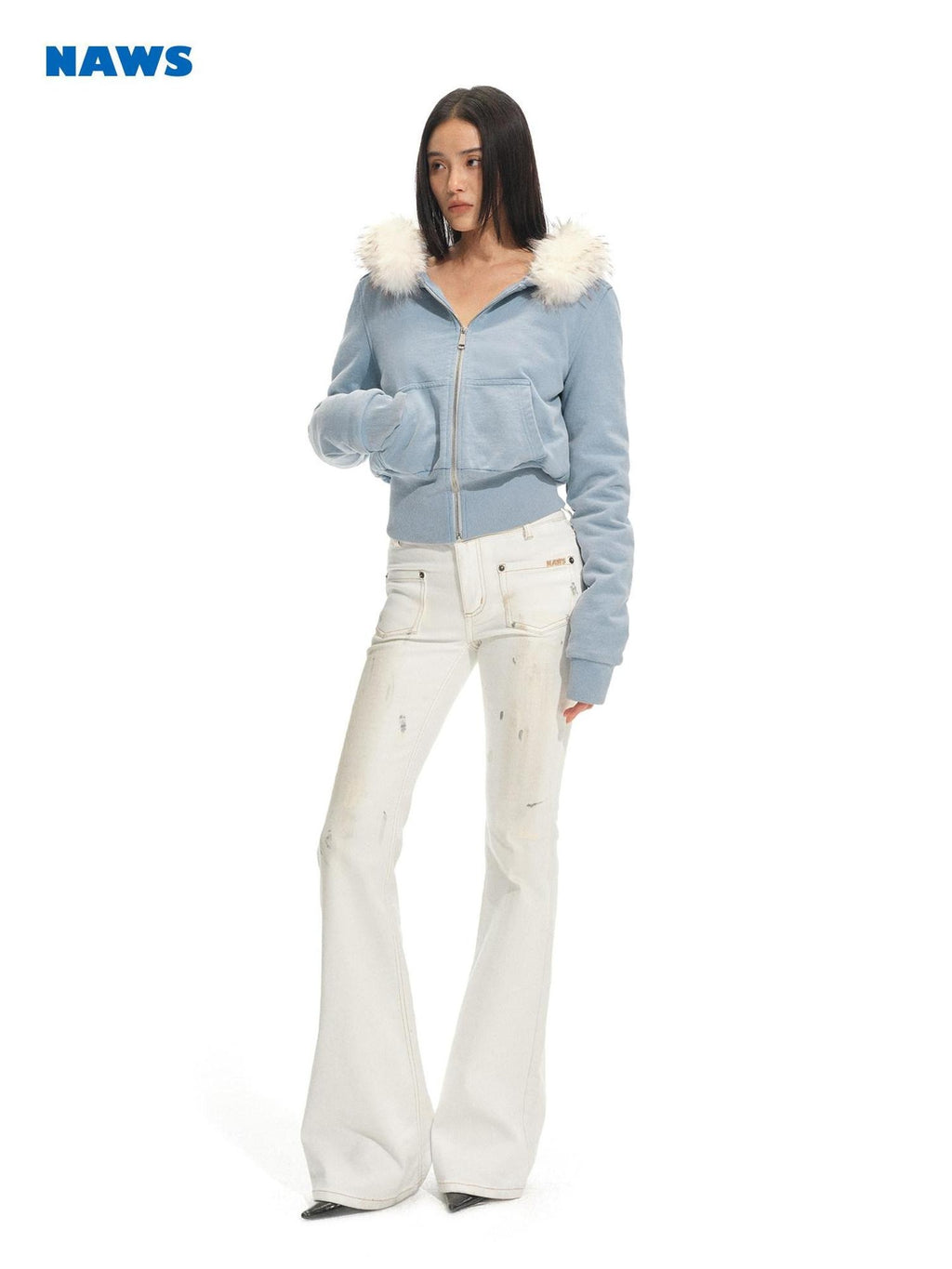 NAWSNOTAWEAR Relaxed Fit Zip Up Commuter Cardigan Women Solid Ice Mist Blue Hoodie