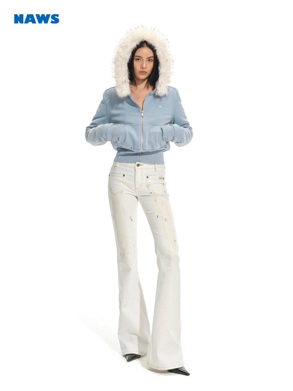 NAWSNOTAWEAR Relaxed Fit Zip Up Commuter Cardigan Women Solid Ice Mist Blue Hoodie