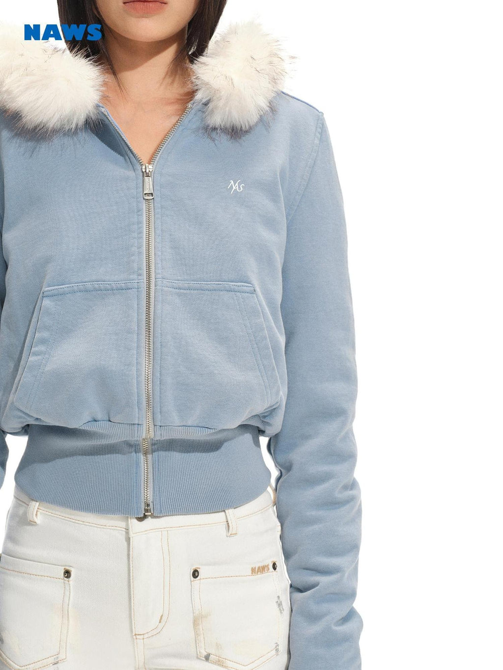 NAWSNOTAWEAR Relaxed Fit Zip Up Commuter Cardigan Women Solid Ice Mist Blue Hoodie