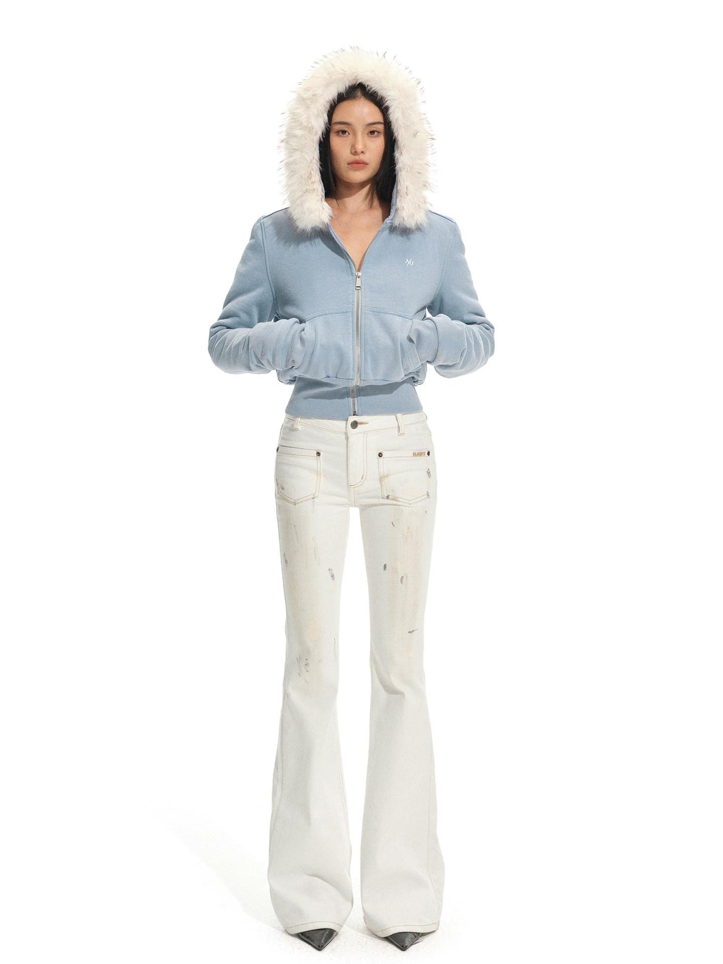 NAWSNOTAWEAR Relaxed Fit Zip Up Commuter Cardigan Women Solid Ice Mist Blue Hoodie