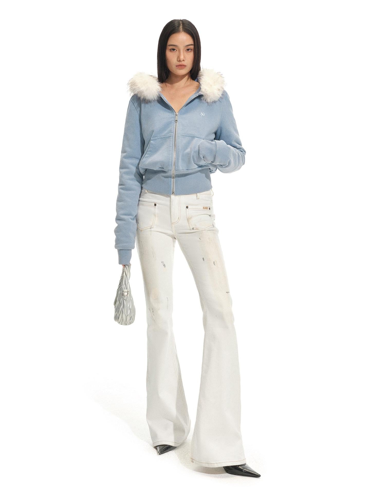 NAWSNOTAWEAR Relaxed Fit Zip Up Commuter Cardigan Women Solid Ice Mist Blue Hoodie