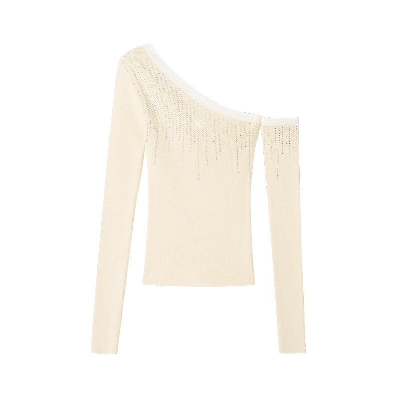 NAWSNOTAWEAR_Rhinestone_Minimal_Slim_Boatneck_Women_Knit_Pullover_Almond_Yellow_Sweaters_MISSTT