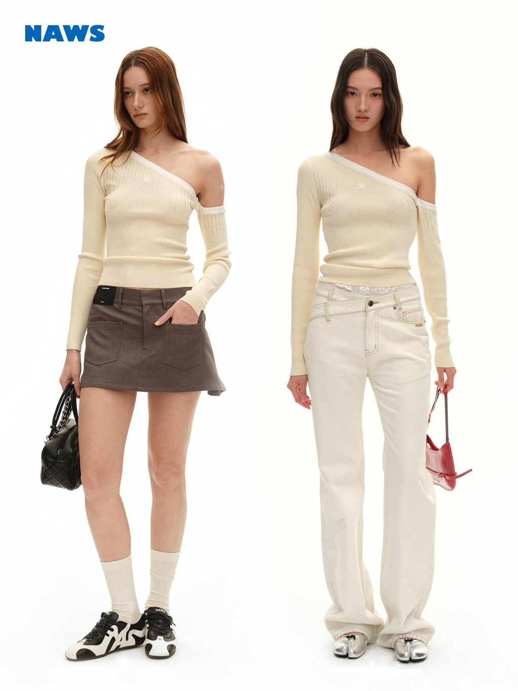 NAWSNOTAWEAR Rhinestone Minimal Slim Boatneck Women Knit Pullover Almond Yellow Sweaters