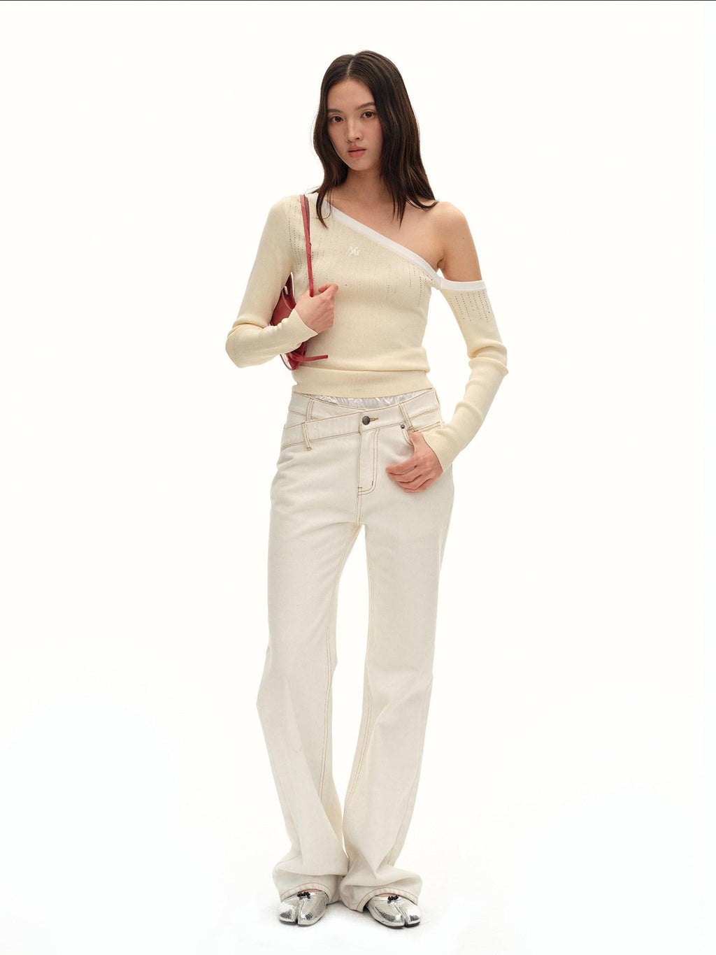NAWSNOTAWEAR Rhinestone Minimal Slim Boatneck Women Knit Pullover Almond Yellow Sweaters