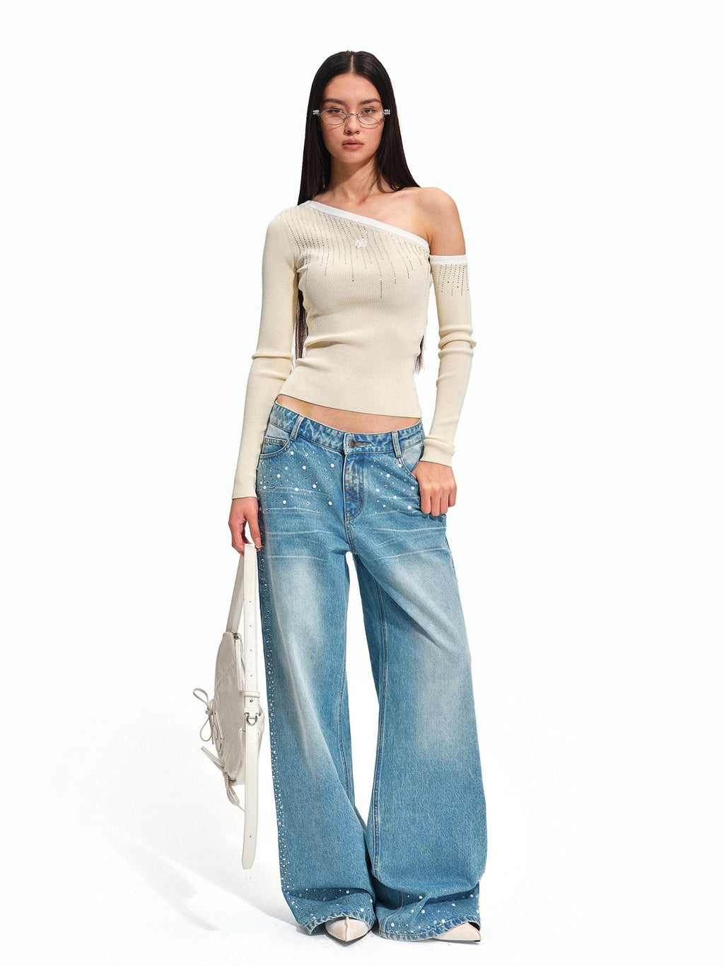 NAWSNOTAWEAR Rhinestone Minimal Slim Boatneck Women Knit Pullover Almond Yellow Sweaters