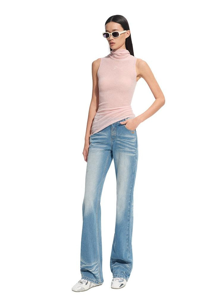 NAWSNOTAWEAR Shape Retain Slim V Waist Ice Blue Cotton Stretch Women Straight Leg Jeans