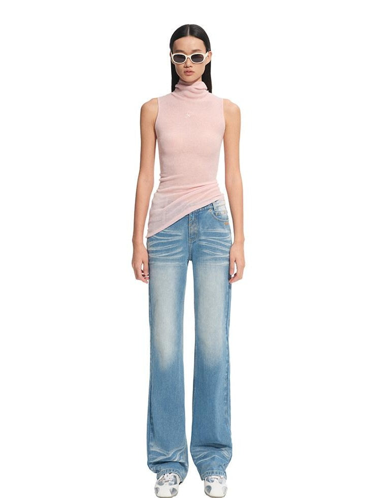NAWSNOTAWEAR Shape Retain Slim V Waist Ice Blue Cotton Stretch Women Straight Leg Jeans