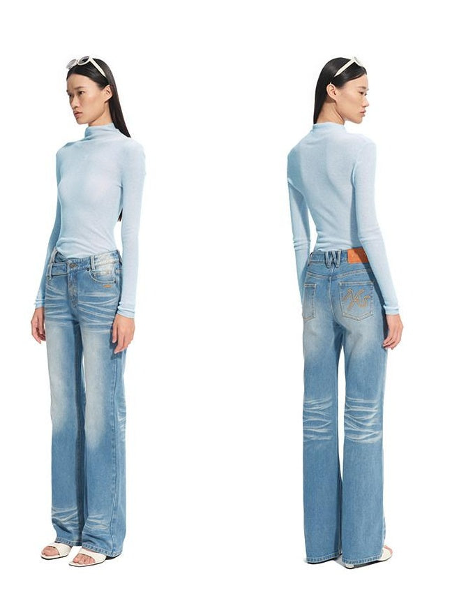 NAWSNOTAWEAR Shape Retain Slim V Waist Ice Blue Cotton Stretch Women Straight Leg Jeans