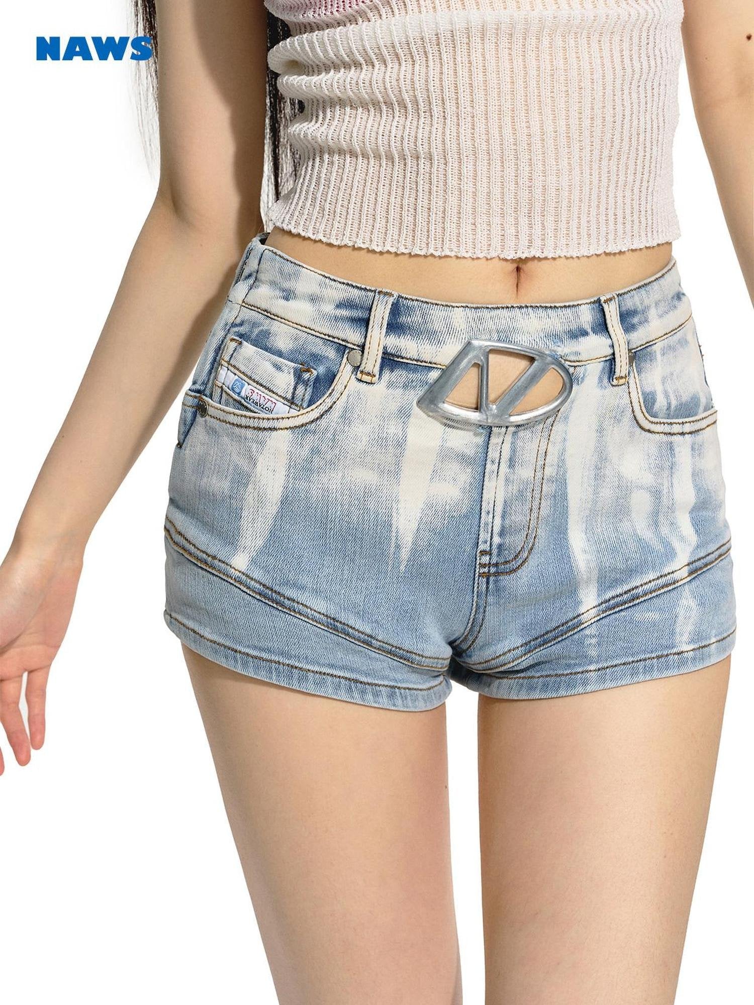 NAWSNOTAWEAR Slim Fit Natural Waist Non Stretch Sky Blue Women Denim Shorts