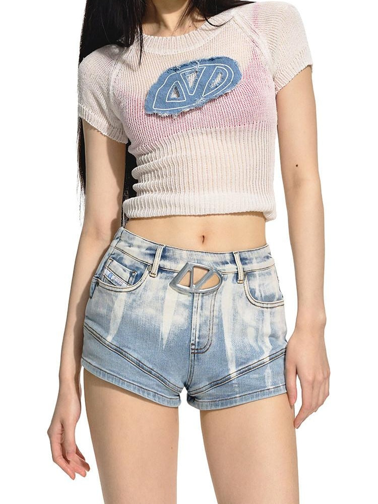 NAWSNOTAWEAR Slim Fit Natural Waist Non Stretch Sky Blue Women Denim Shorts