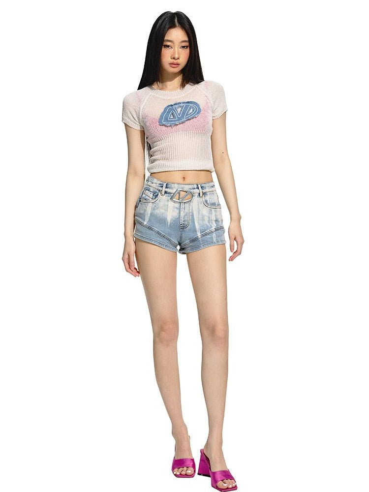 NAWSNOTAWEAR Slim Fit Natural Waist Non Stretch Sky Blue Women Denim Shorts