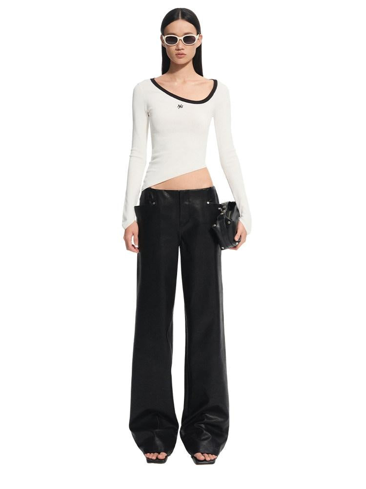 NAWSNOTAWEAR Slim Fit Nylon Blend Crew Neck Office Women Long Sleeve T-Shirts