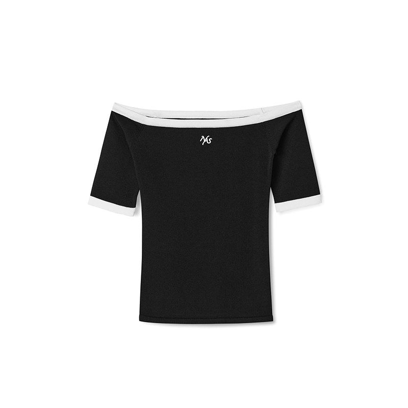 NAWSNOTAWEAR_Slim_Knit_Bardot_Elbow_Sleeve_Casual_Nylon_Blend_Off_Shoulder_Crop_Tops_MISSTT