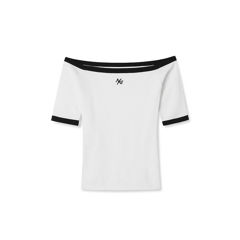 NAWSNOTAWEAR_Slim_Knit_Bardot_Elbow_Sleeve_Casual_Nylon_Blend_Off_Shoulder_Crop_Tops_MISSTT
