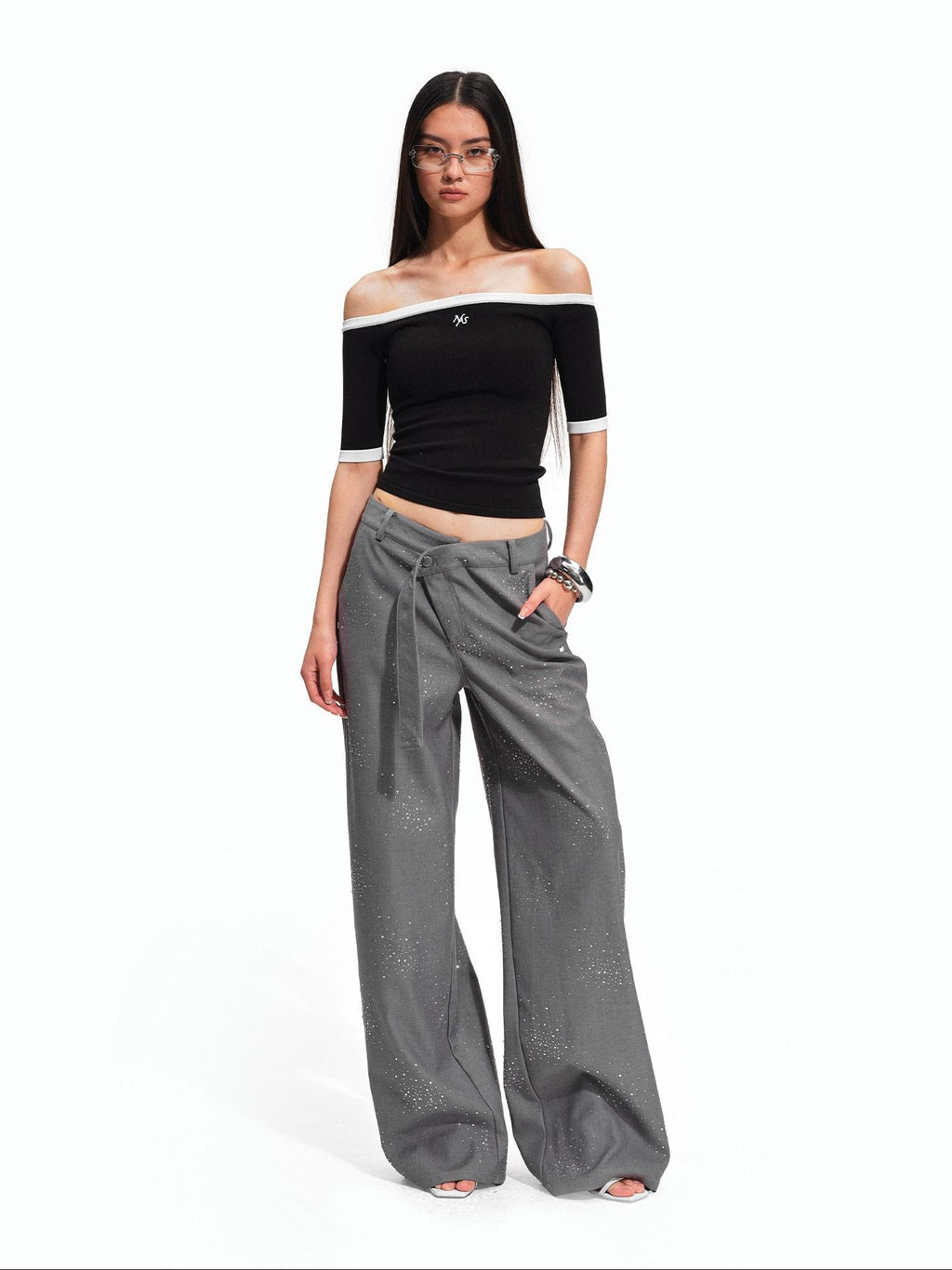 NAWSNOTAWEAR Slim Knit Bardot Elbow Sleeve Casual Nylon Blend Off Shoulder Crop Tops