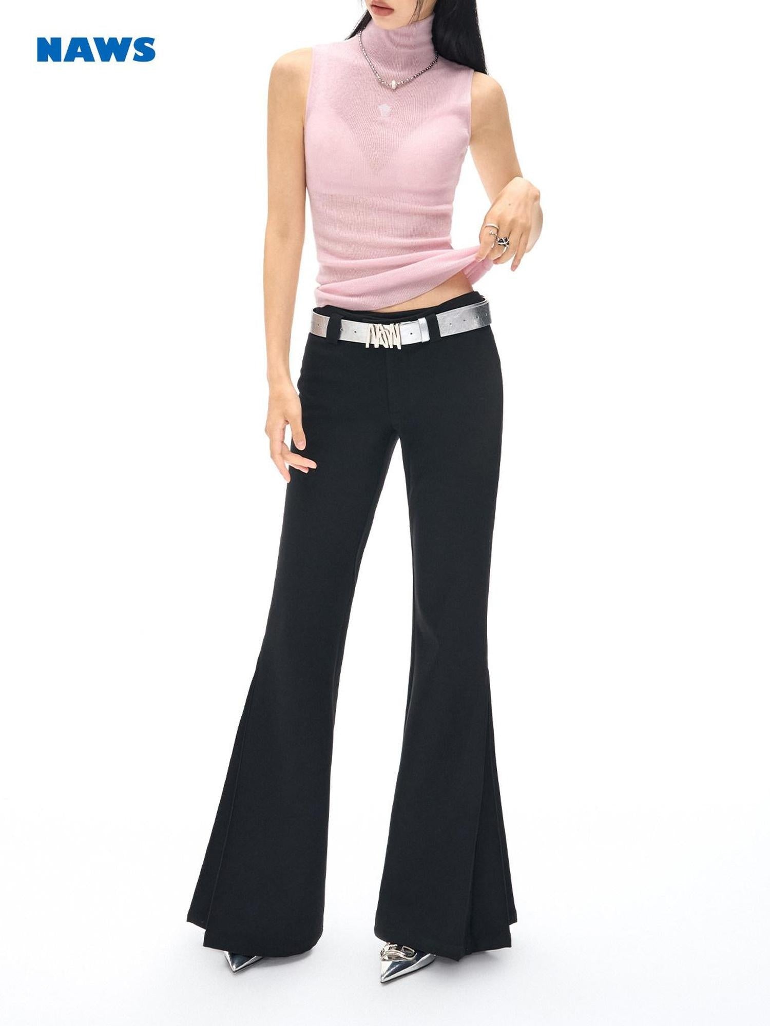 NAWSNOTAWEAR Slim Low Rise Micro Flare Modern Black Stretch Blend Flared Pants