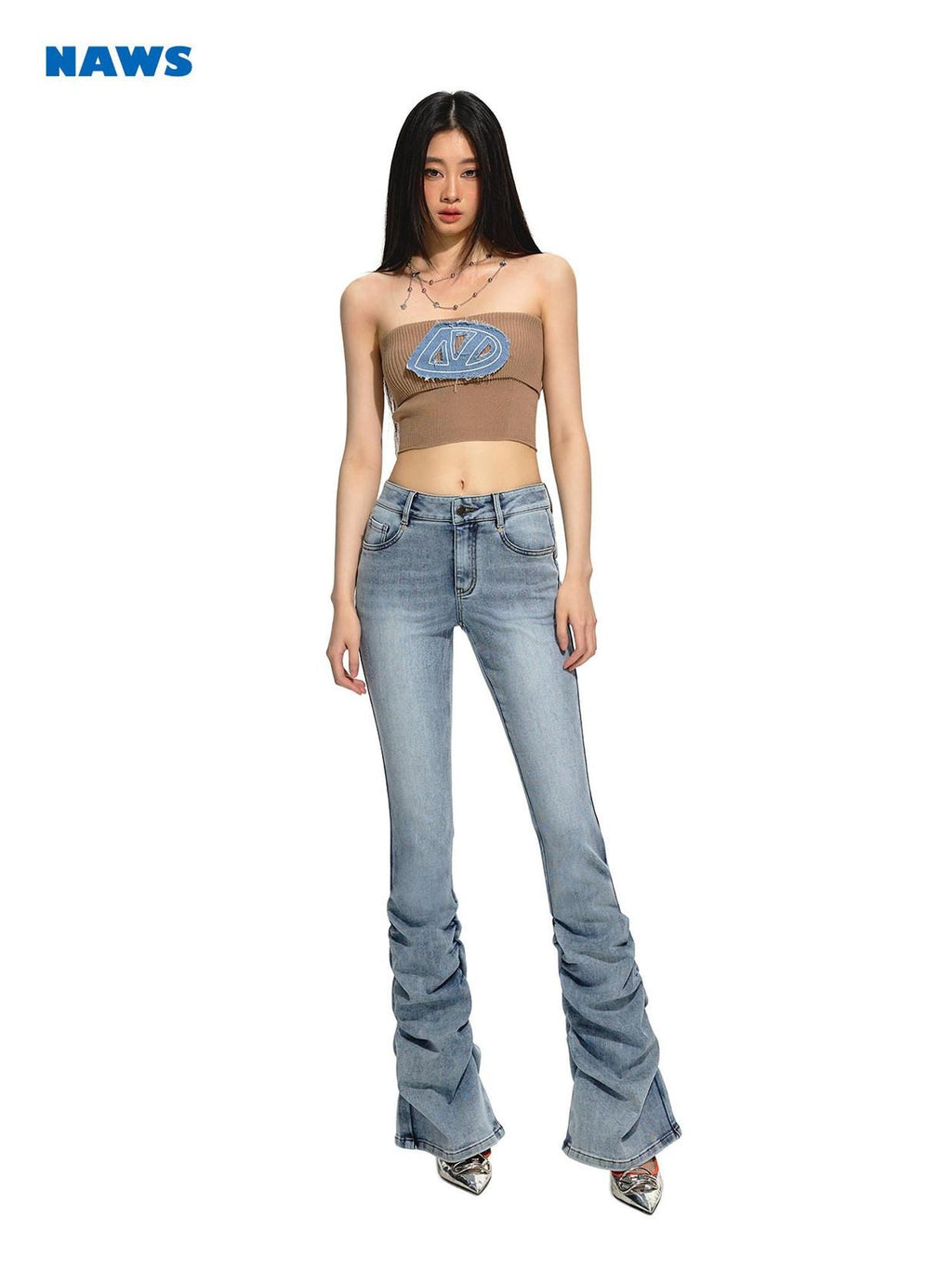 NAWSNOTAWEAR Slim Natural Waist Slight Stretch Sky Blue Women Denim Flared Jeans