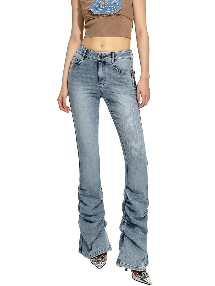 NAWSNOTAWEAR Slim Natural Waist Slight Stretch Sky Blue Women Denim Flared Jeans