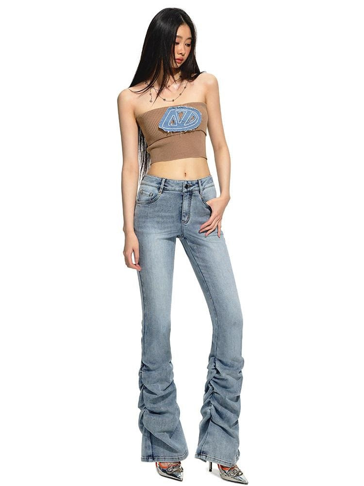 NAWSNOTAWEAR Slim Natural Waist Slight Stretch Sky Blue Women Denim Flared Jeans