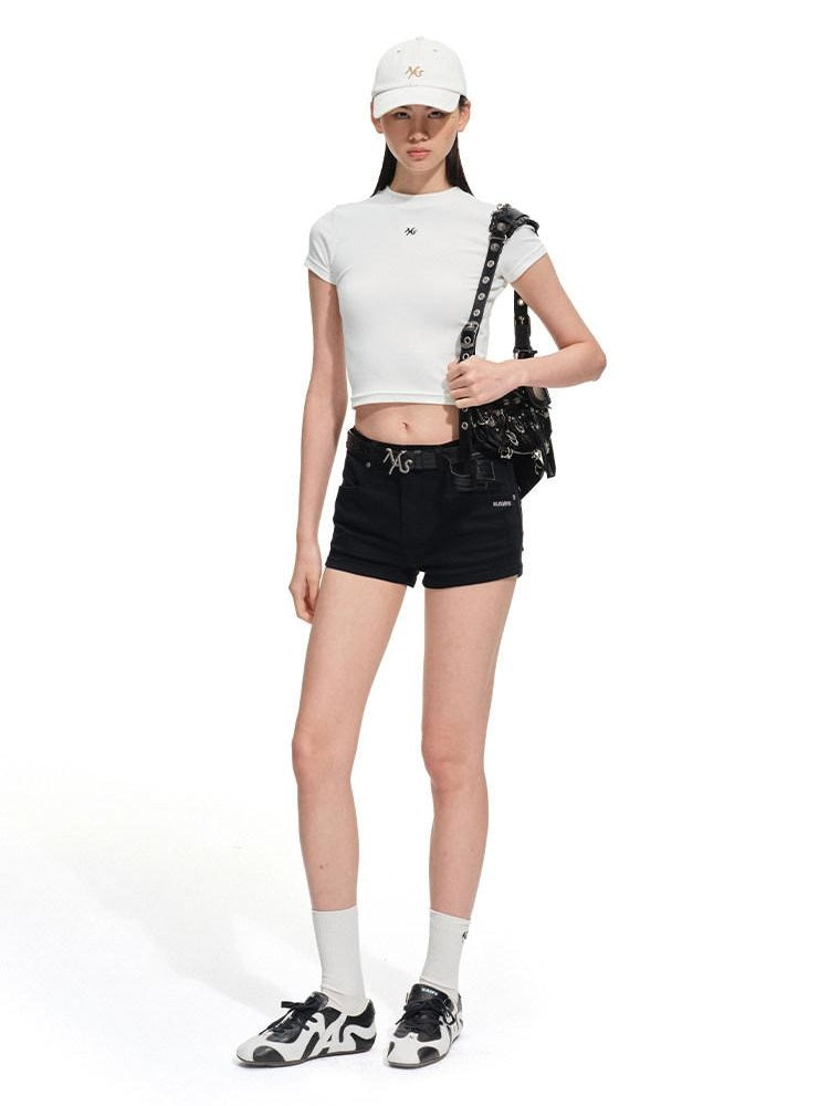 NAWSNOTAWEAR Slim Waist Minimal Flare Sleeves Women Stretch Cotton Short Sleeve T-Shirts