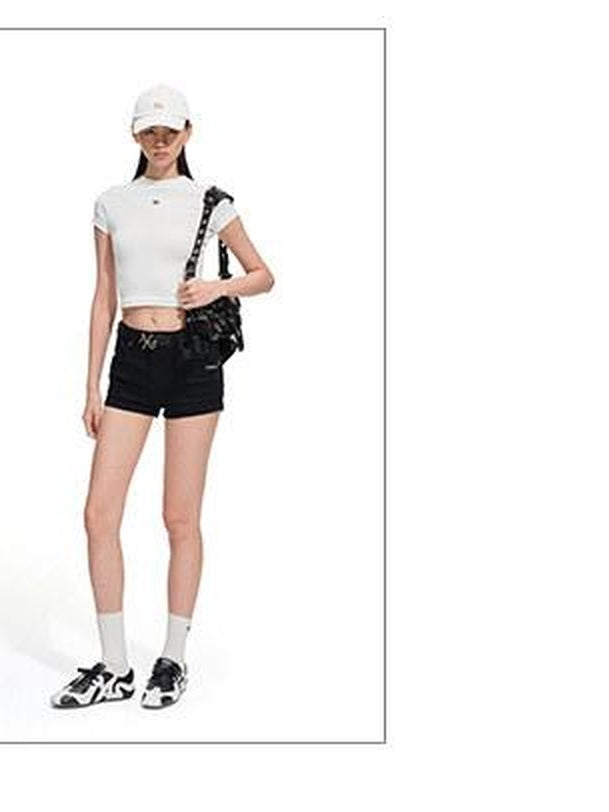 NAWSNOTAWEAR Slim Waist Minimal Flare Sleeves Women Stretch Cotton Short Sleeve T-Shirts