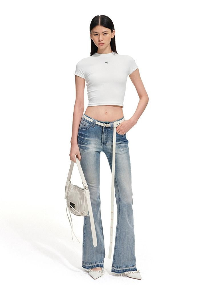 NAWSNOTAWEAR Slim Waist Minimal Flare Sleeves Women Stretch Cotton Short Sleeve T-Shirts