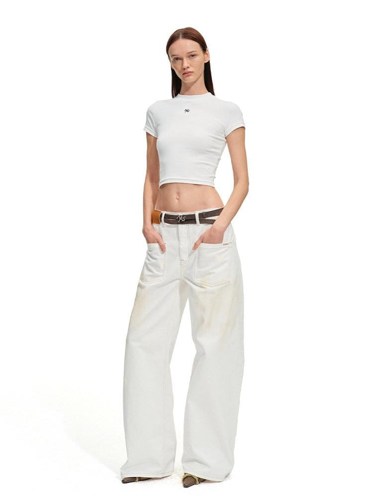 NAWSNOTAWEAR Slim Waist Minimal Flare Sleeves Women Stretch Cotton Short Sleeve T-Shirts