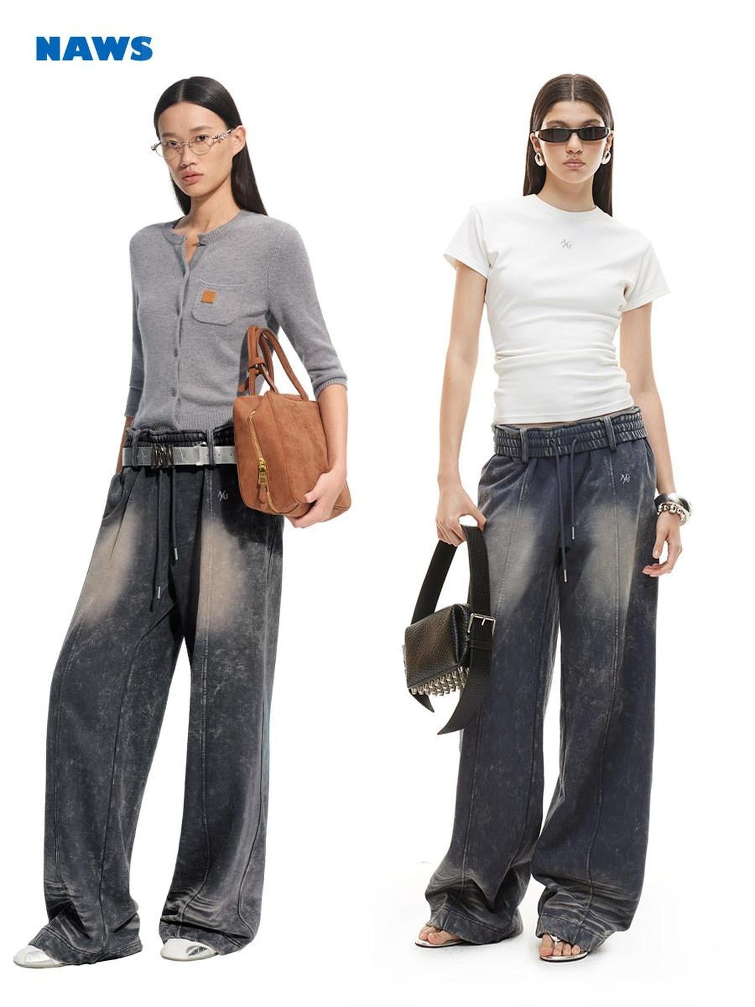 NAWSNOTAWEAR Soft 100% Cotton Washed Low Rise Elastic Waist Loose Fit Women Casual Sweatpants