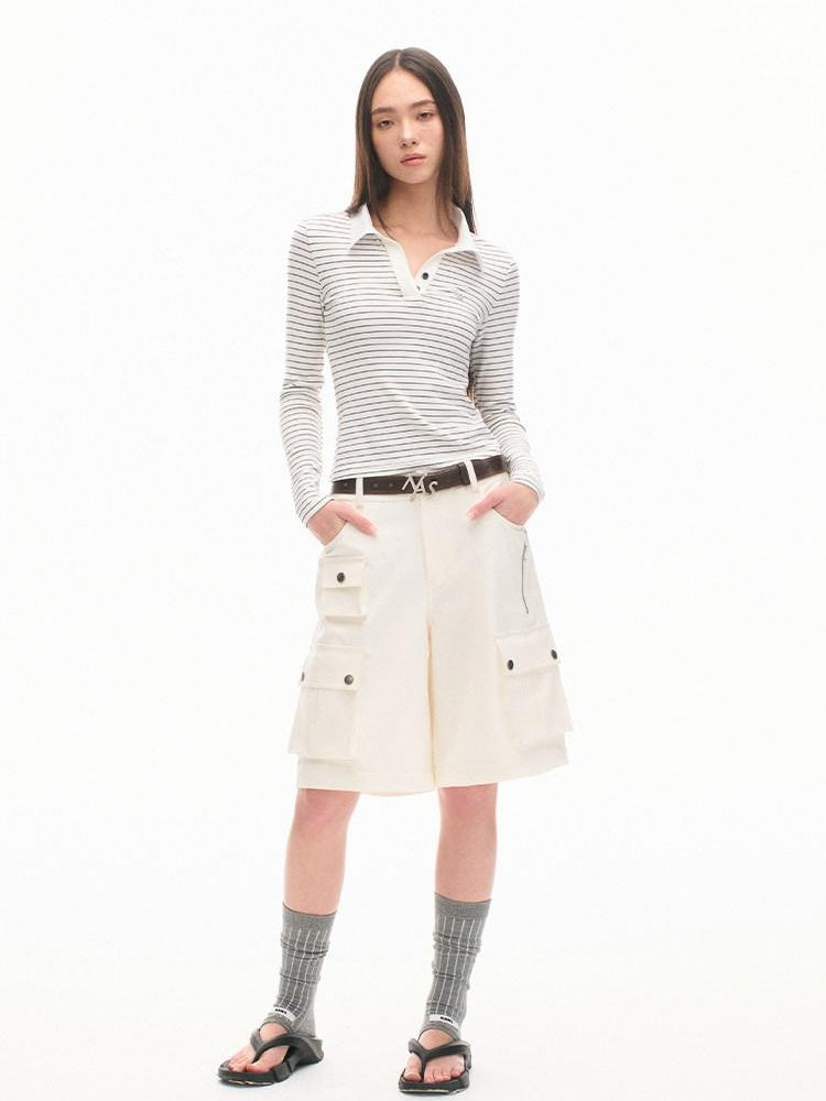 NAWSNOTAWEAR Soft 100 Percent Cotton Slim Henley Striped Vintage Women Long Sleeve T-Shirts