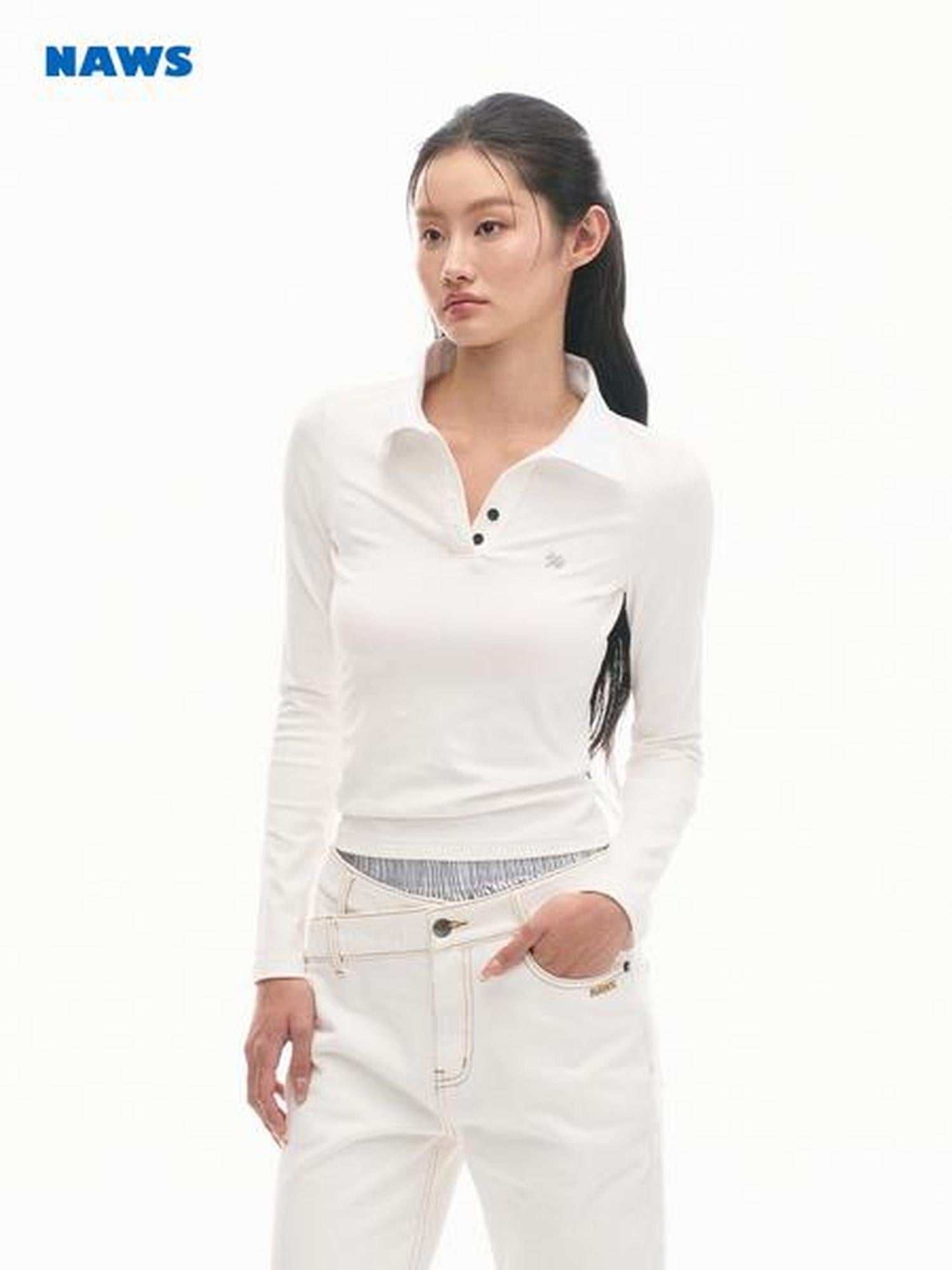 NAWSNOTAWEAR Soft 100 Percent Cotton Slim Henley Striped Vintage Women Long Sleeve T-Shirts